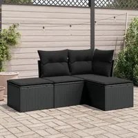 Set Divani da Giardino 4 pz con Cuscini Nero in Polyrattan 3249314