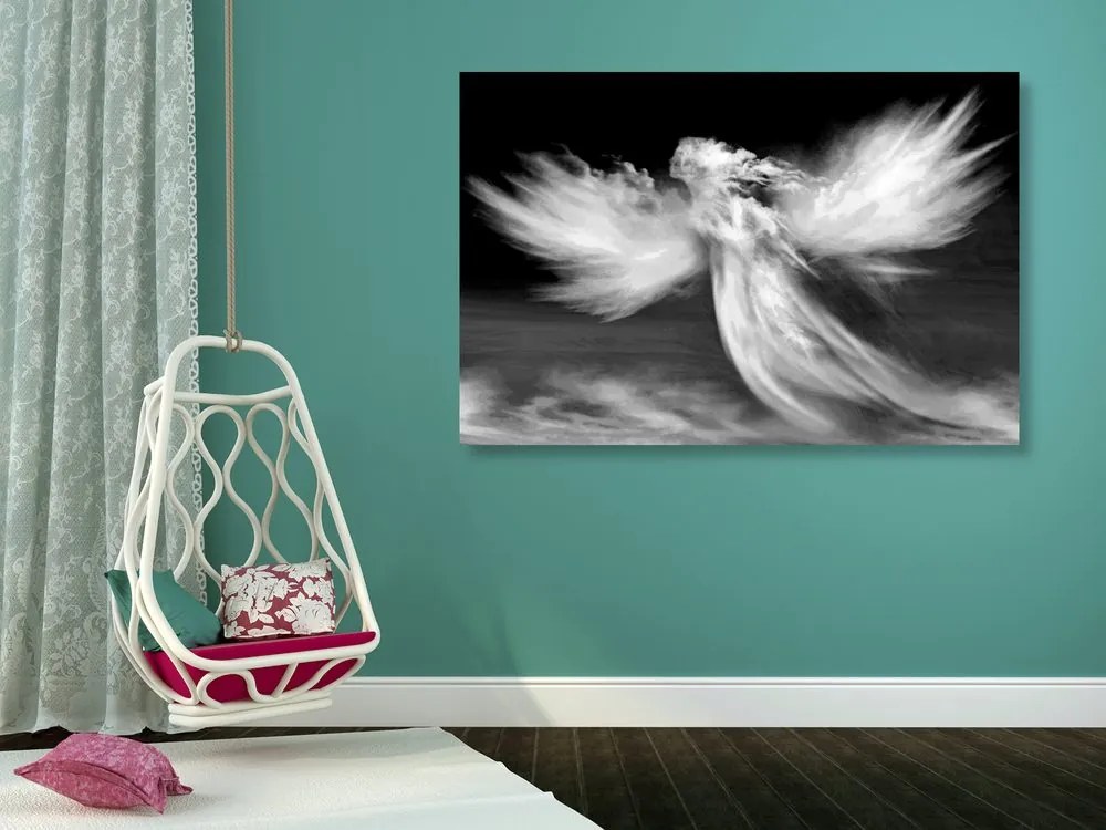 Quadro su tela – Aspetto dell'angelo tra le nuvole in bianco e nero
