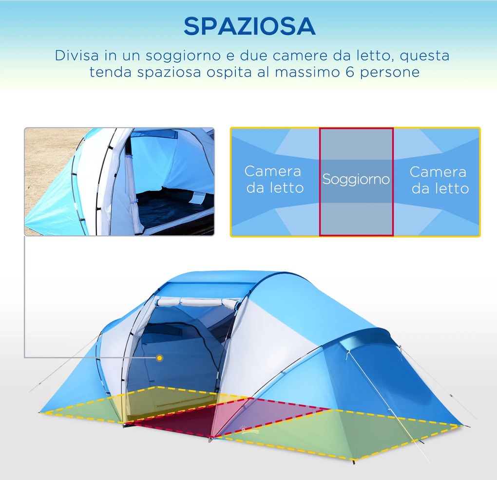 Tenda da Campeggio per 6 Persone 460x230x195 cm...
