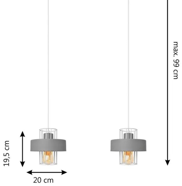Lampadario a sospensione con filo VOLTA 2xE27/15W/230V grigio