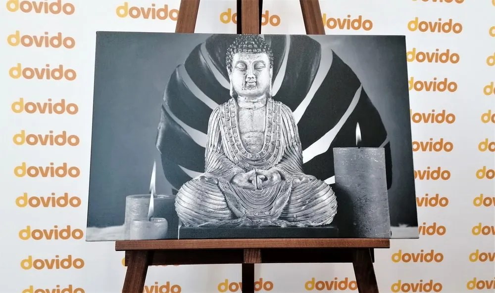Stampa su tela – Buddha con natura morta rilassante in bianco e nero