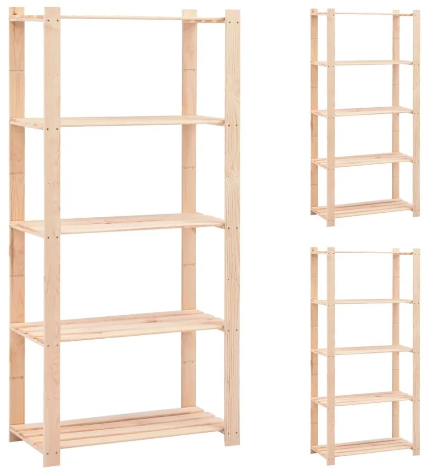 Scaffali A 5 Livelli 3 Pz 80x38x170 Cm Massello Pino 250 Kg /