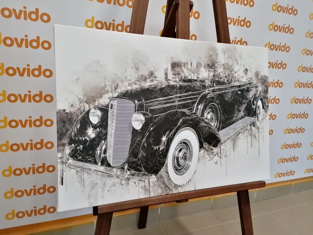 Quadro su tela – Auto retrò storica in bianco e nero