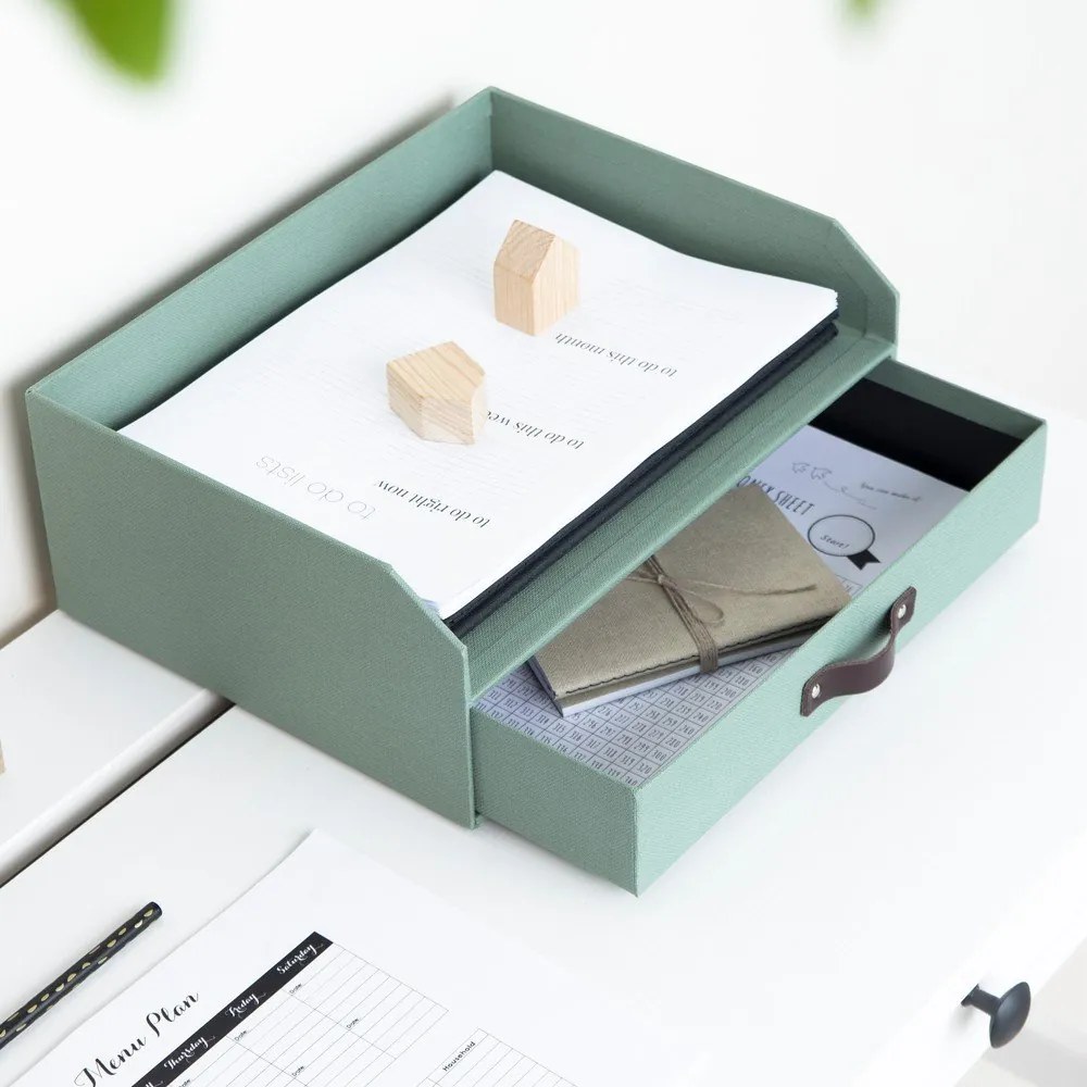 Organizer verde in cartone per cassetti/per documenti Walter Canvas Paper Laminate – Bigso