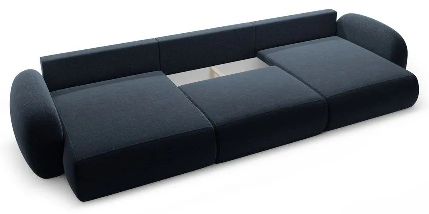 Divano angolare blu scuro allungabile/con contenitore (a U) con rivestimento in ciniglia Tonale – Cosmopolitan Design