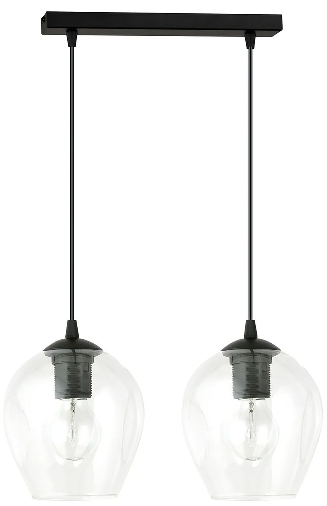 Lampadario 2 Luci Fuxi In Acciaio Nero E Vetro Trasparente