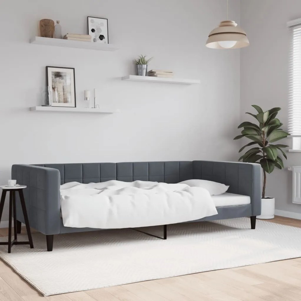 Letto Da Giorno Grigio Scuro 100x200 Cm İn Velluto /