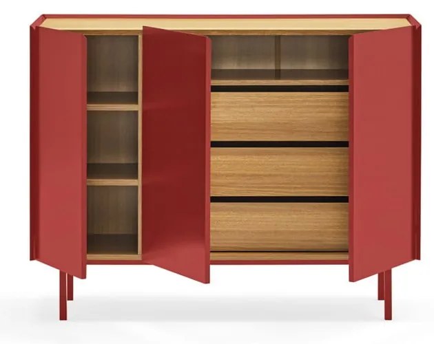 Cassettiera bassa rossa effetto rovere 110x85 cm Arista - Teulat