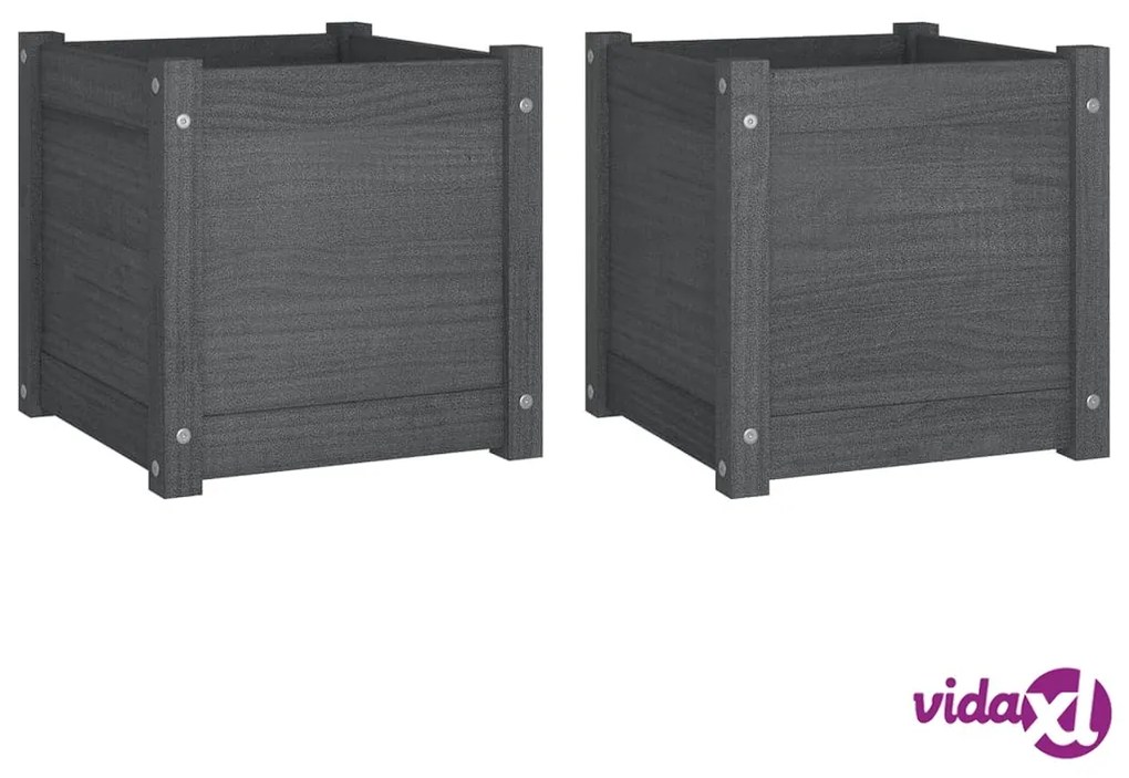 vidaXL Fioriere da Giardino 2 pz Grigie 40x40x40 cm Massello di Pino
