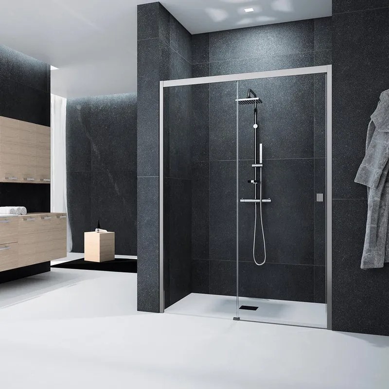 Porta doccia scorrevole L 97-101 cm x H 200 cm per nicchia in vetro trasparente SP. 6 mm, profilo satinato cromo, serie Glam