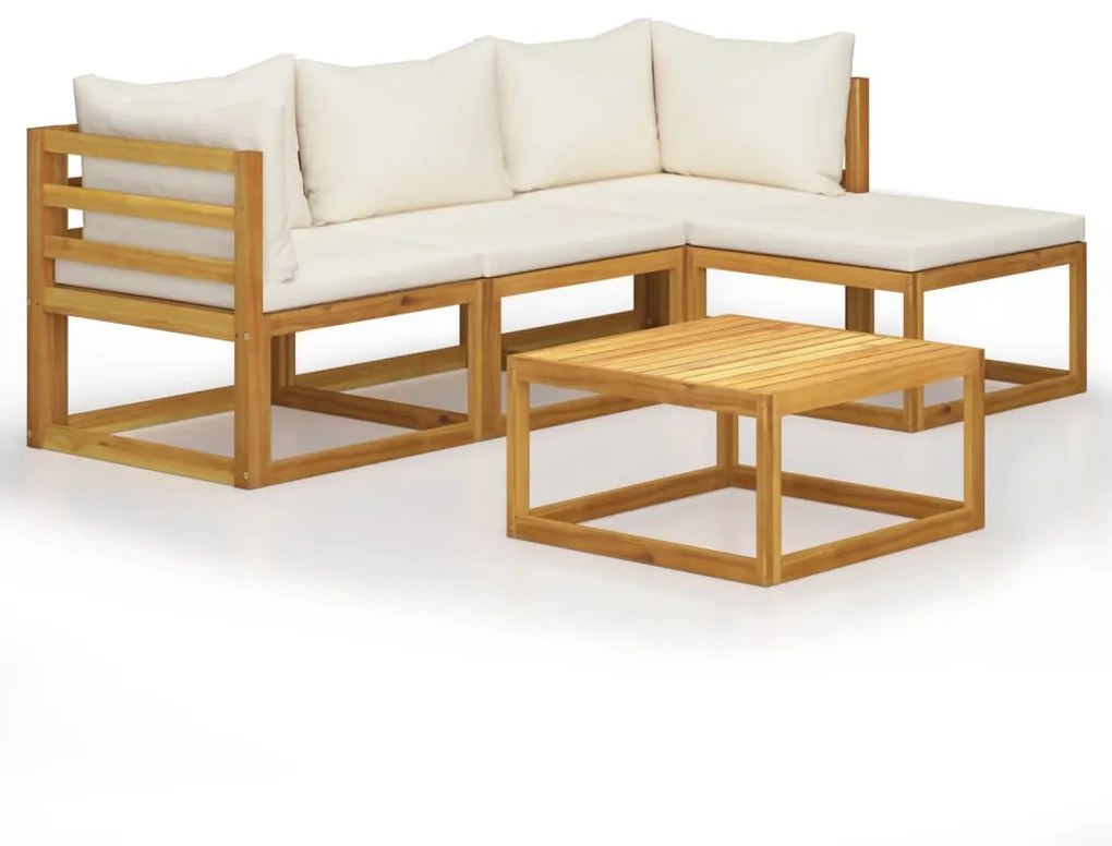 Set Divani Giardino 5 pz con Cuscini Legno Massello di Acacia