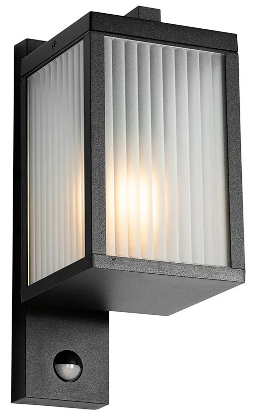 Lanterna da parete per esterni nera con vetro rigato e sensore di movimento - Charlois