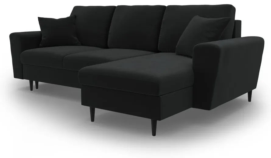 Divano angolare nero allungabile e con contenitore con rivestimento in velluto Kyoto – Cosmopolitan Design
