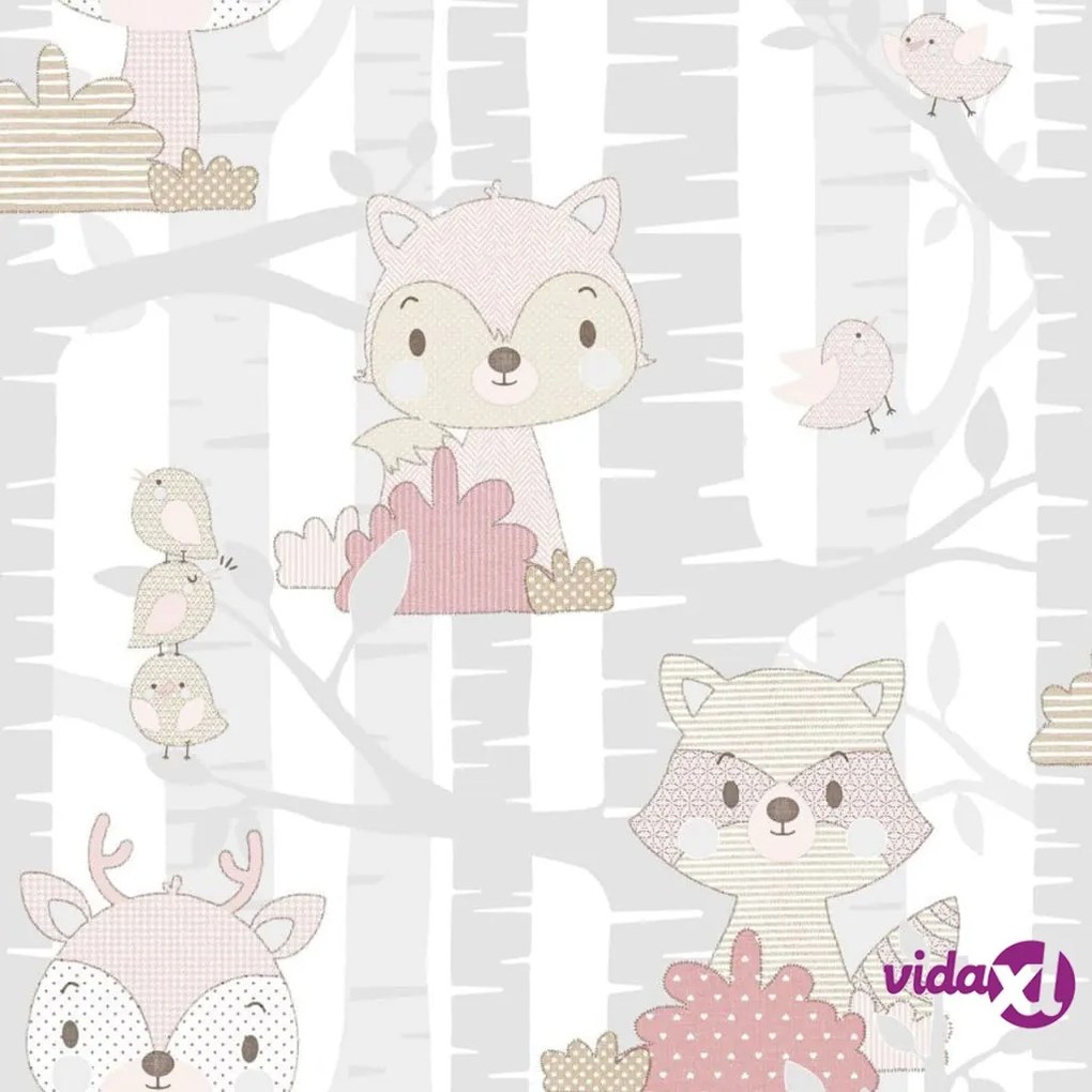 Noordwand Carta da Parati Mondo baby Forest Animals Grigio e Rosa