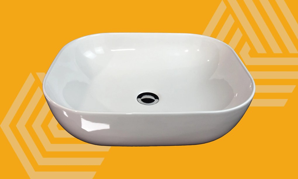 Lavabo 50x40 da appoggio rettangolare in ceramica per top mobile bagno Bianco Lucido