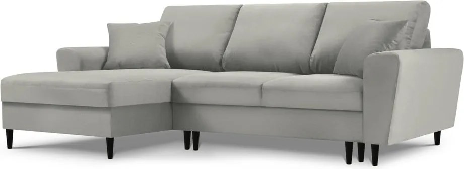 Divano angolare grigio chiaro allungabile e con contenitore (con penisola a sinistra/con chaise lounge) con rivestimento in velluto a coste Kyoto – Cosmopolitan Design