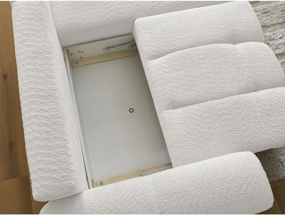 Divano angolare bianco allungabile/con contenitore (con penisola a destra/con chaise lounge) con rivestimento in bouclé Roxelane – Bobochic Paris