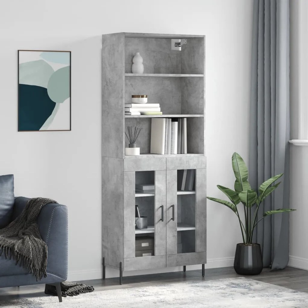 Credenza grigio cemento 69,5x34x180 cm in legno multistrato