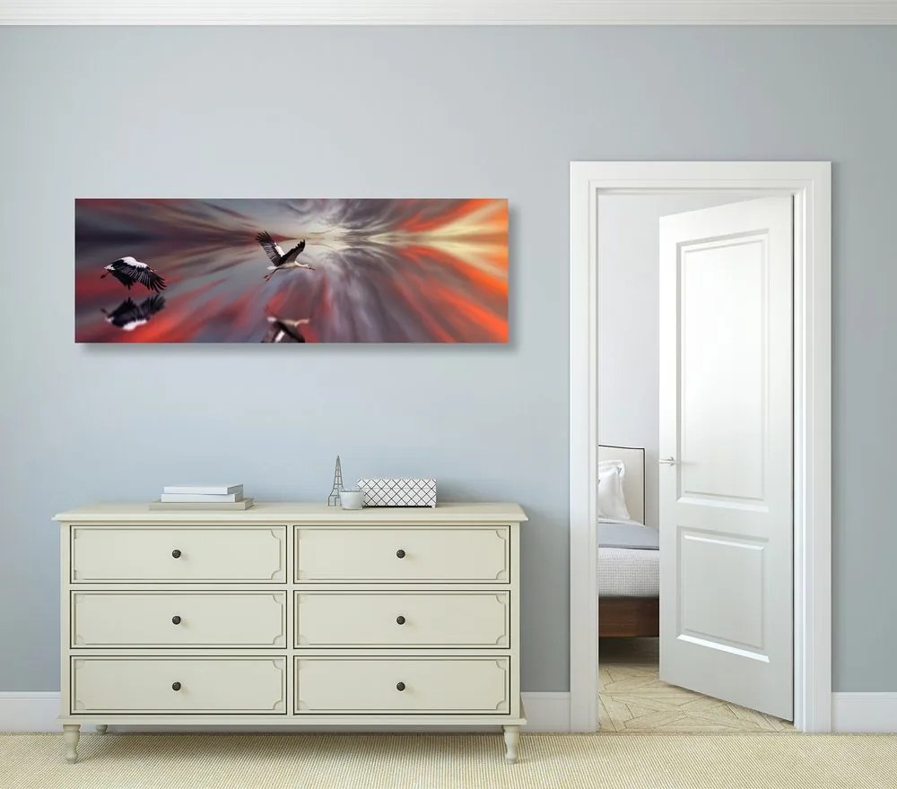 Quadro su tela – Cicogne su sfondo astratto