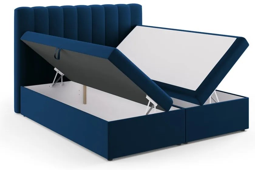 Letto boxspring blu scuro con contenitore 180x200 cm Gina - Milo Casa