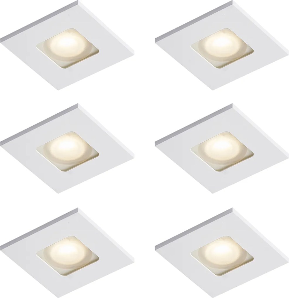 Set di 6 faretti da incasso moderni bianchi quadrati IP44 - Qure