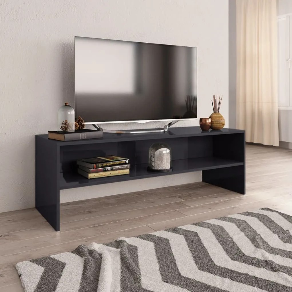 Mobile Porta Tv Grigio Lucido 120x40x40 Cm İn Legno Multistrato /