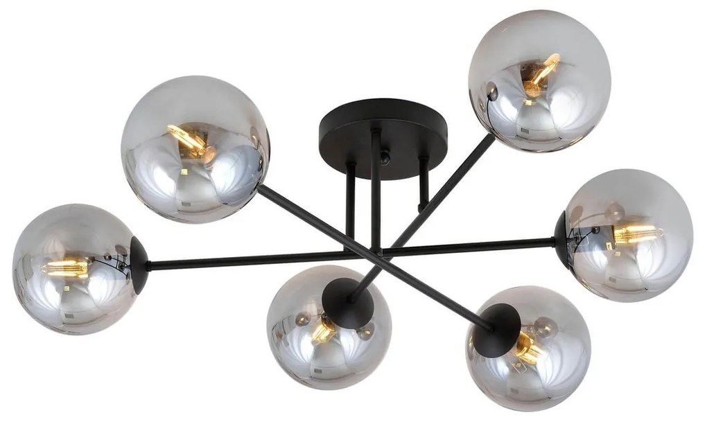 Lampadario Roma 6 Nero con sfere Grafite E14 da soffitto