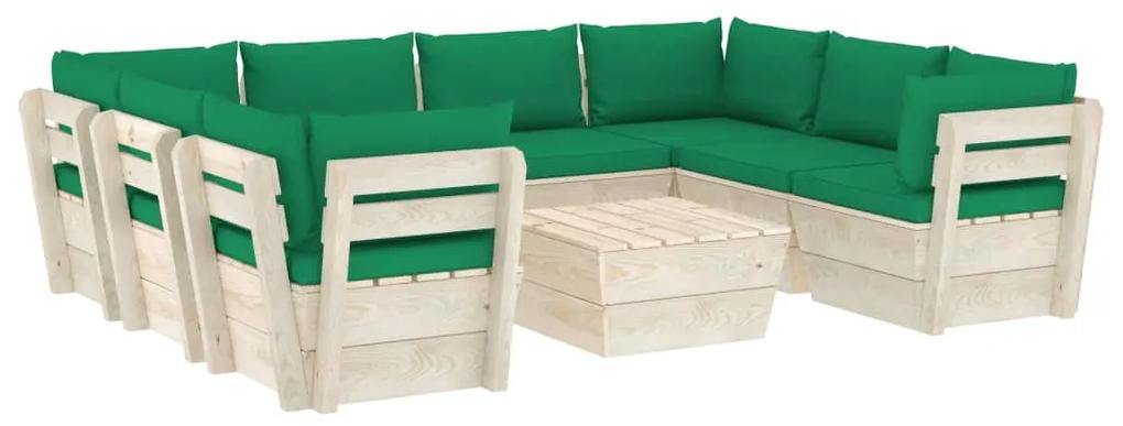 Set divani da giardino su pallet 9 pz con cuscini legno abete