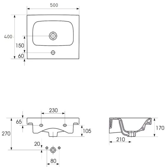 Cersanit K116-009 - Lavabo da incasso MODUO 40x50 cm in ceramica/bianco lucido