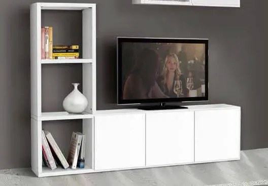 Libreria e porta tv bianco frassinato con 4 ante