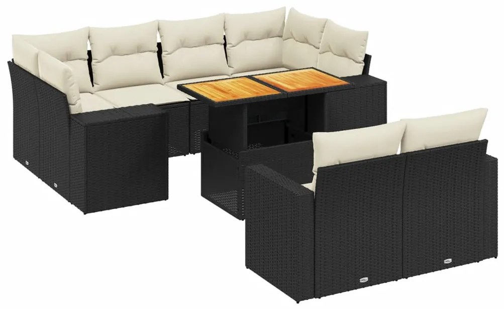 Set Divani da Giardino 11 pz con Cuscini in Polyrattan Nero