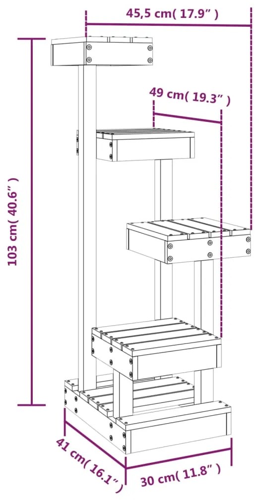 Albero per Gatti Bianco 45,5x49x103cm in Legno Massello di Pino