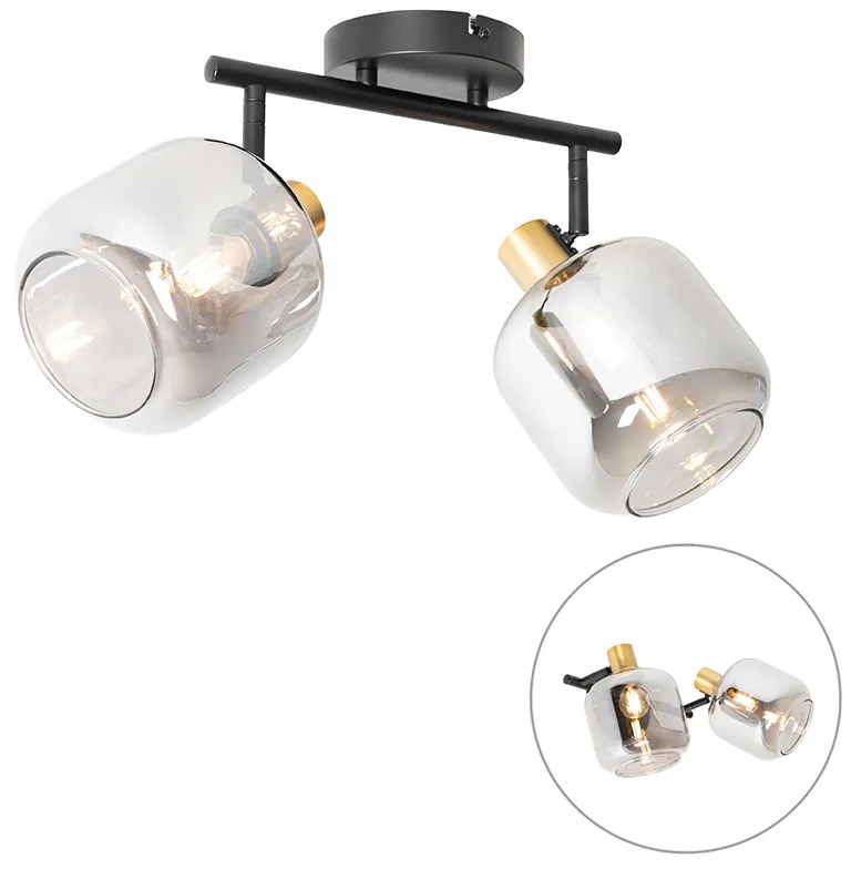 Faretto da soffitto nero con oro e vetro fumé 2 luci - Zuzanna