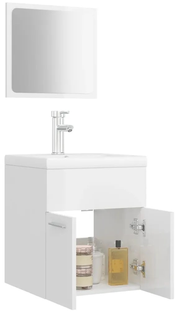 Set mobili da bagno bianco lucido in legno multistrato