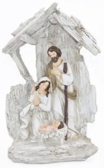 Trade Shop - Presepe Natività In Resina Scenario Sacra Famiglia Decorazioni Natalizie H24cm