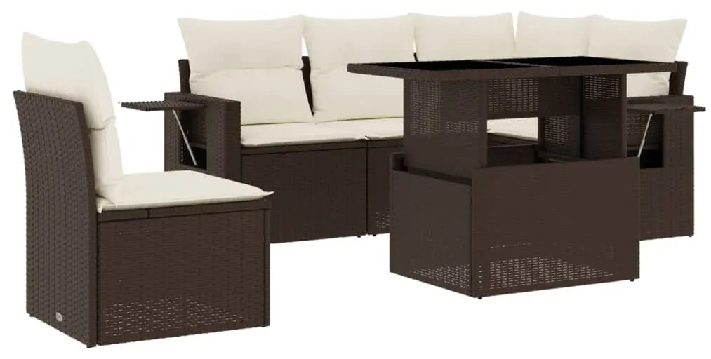 Set divano da giardino 6 pz con cuscini marrone in polyrattan