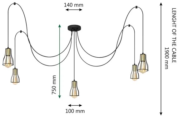 Lampadario a sospensione con filo TUBE 5xE27/15W/230V ragno nero/cromo