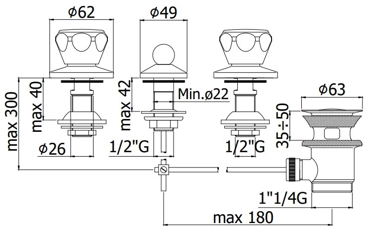 Paffoni Danubio Da116 Gruppo Bidet 3 Fori Con Scarico Automatico Cromo