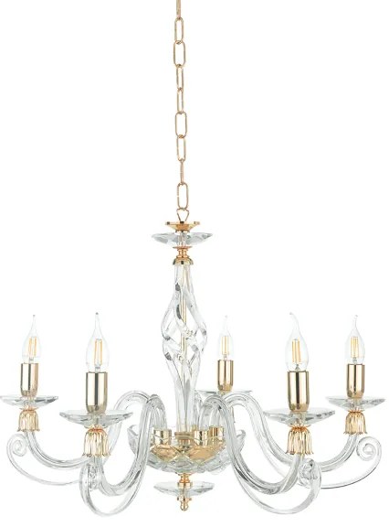 Lampadario a sospensione 1306 in vetro soffiato D76 cm lavorato a mano 5 luci ORO