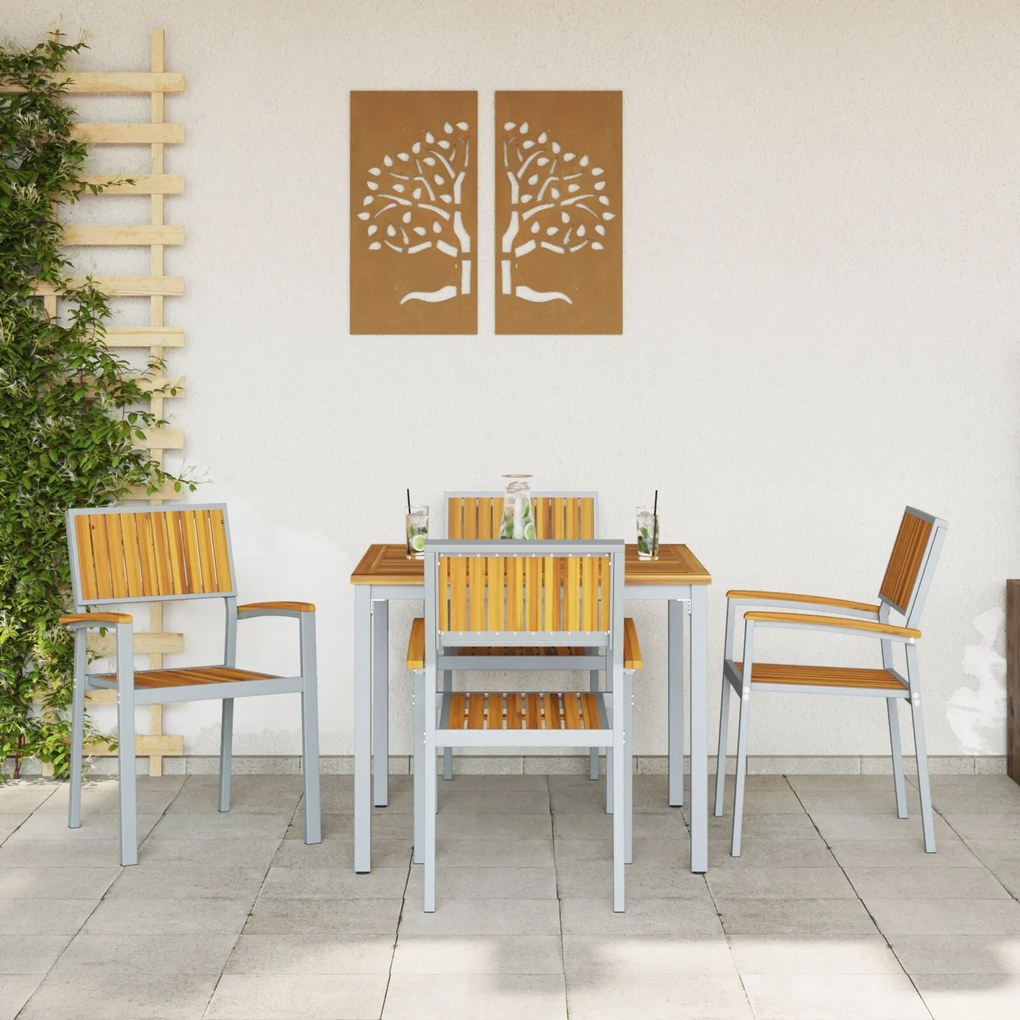5 pezzi set da pranzo giardino in legno massello di acacia e metallo