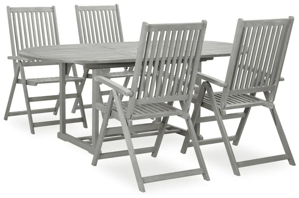 Set Pranzo Da Giardino 5 Pz İn Legno Massello Di Acacia Grigio /