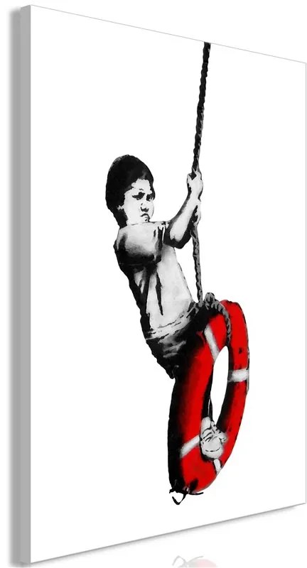 Quadro Banksy  Boy on Rope (1 Part) Vertical  Colore Rosso, Dimensioni e Misure 40x60