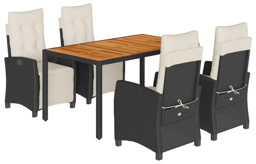 Set da pranzo da giardino 5 pz nero con cuscini in polyrattan