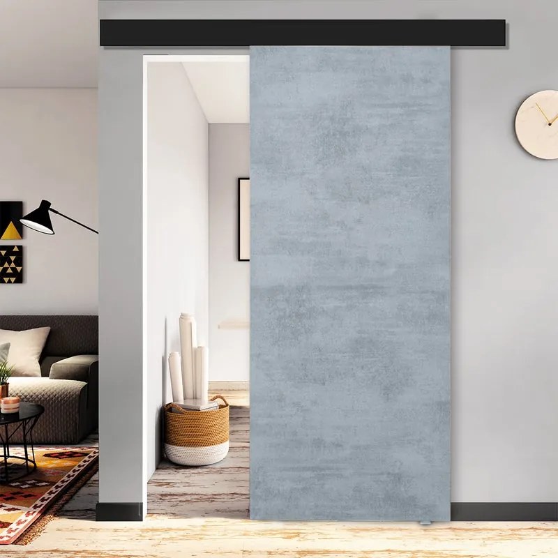 Porta scorrevole Cemento in alluminio grigio, L 92.5 x H 211.5 cm, con binario Atelier nero Reversibile