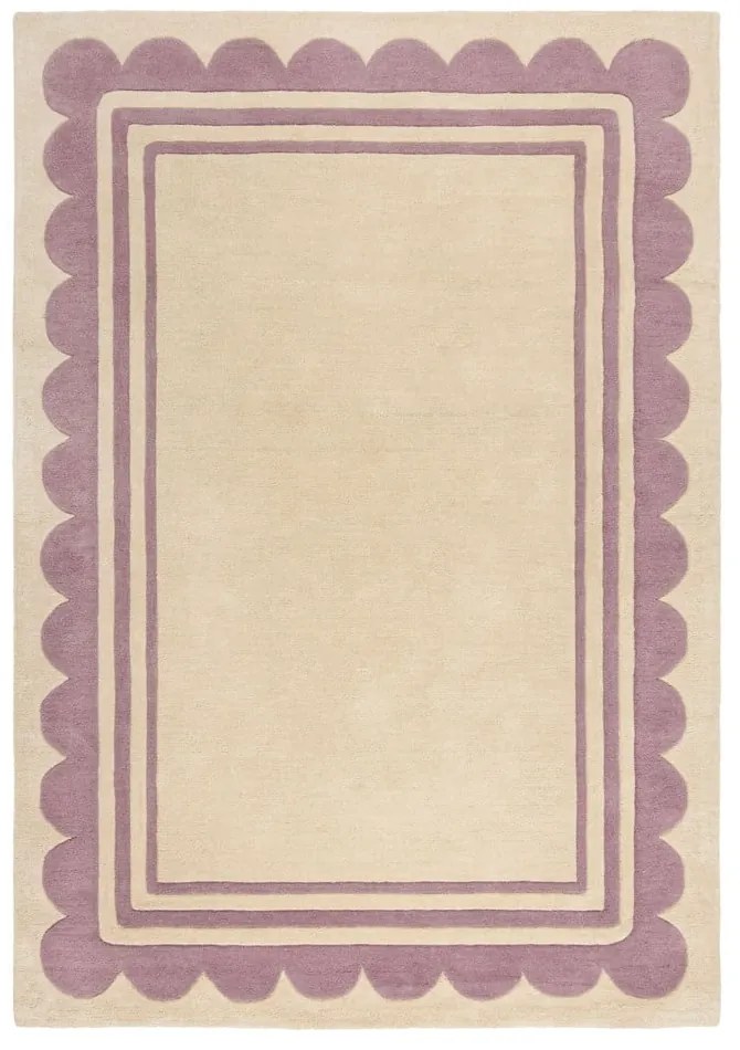 Tappeto in lana tessuto a mano di colore viola-naturale 120x170 cm Lois Scallop - Flair Rugs