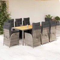 Set da Pranzo da Giardino 9 pz con Cuscini in Polyrattan Grigio 3213349