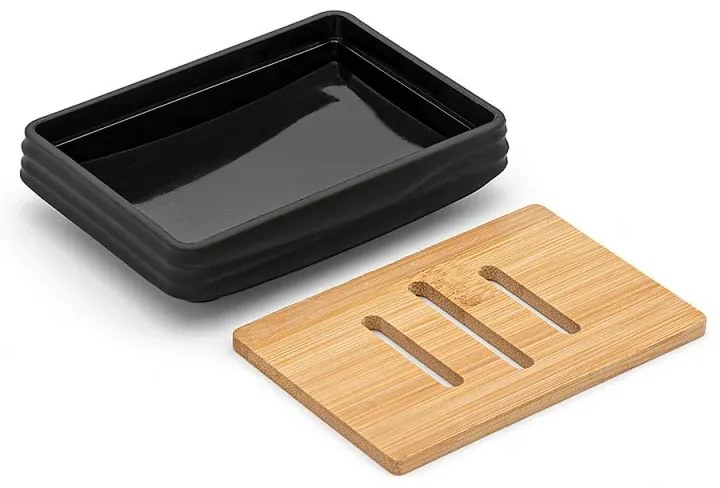 Accessori bagno in set da 3 pezzi in abs nero linea Wave