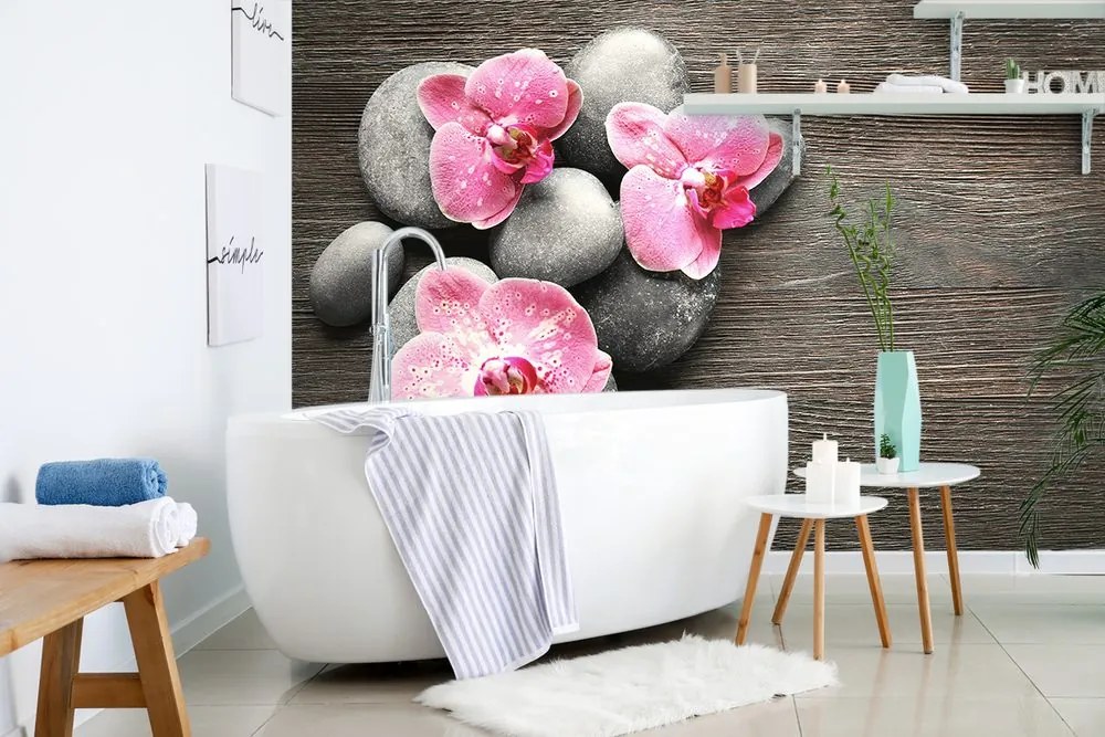 Carta da parati autoadesiva – Composizione Zen con orchidea