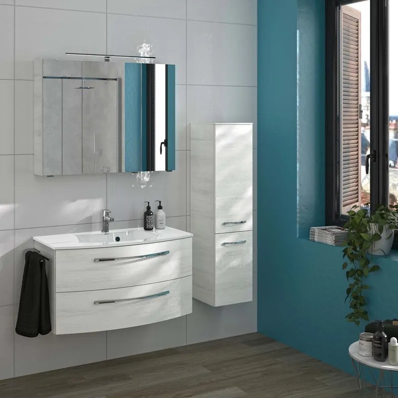 Mobile bagno con lavabo L 90 x H 48 x P 48 cm rovere bianco 2 cassetti per vasca centrale Imagine