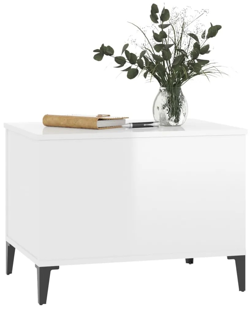 Tavolino salotto bianco lucido 60x44,5x45 cm legno multistrato